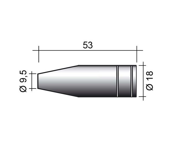 Hubice MIG 150A /MC17/145.0123-ZVAR/ 53mm/9,5mm/ostro kónická