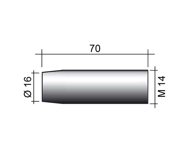 Hubica MIG 250A M14 niklovaná /145.D011/ 70mm/16mm/kónická